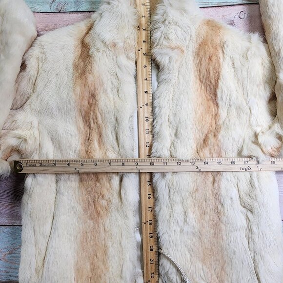 Vintage Elan Rabbit Fur Jacket Beige & Camel Striped Pattern Warm Soft Small S - Picture 13 of 15